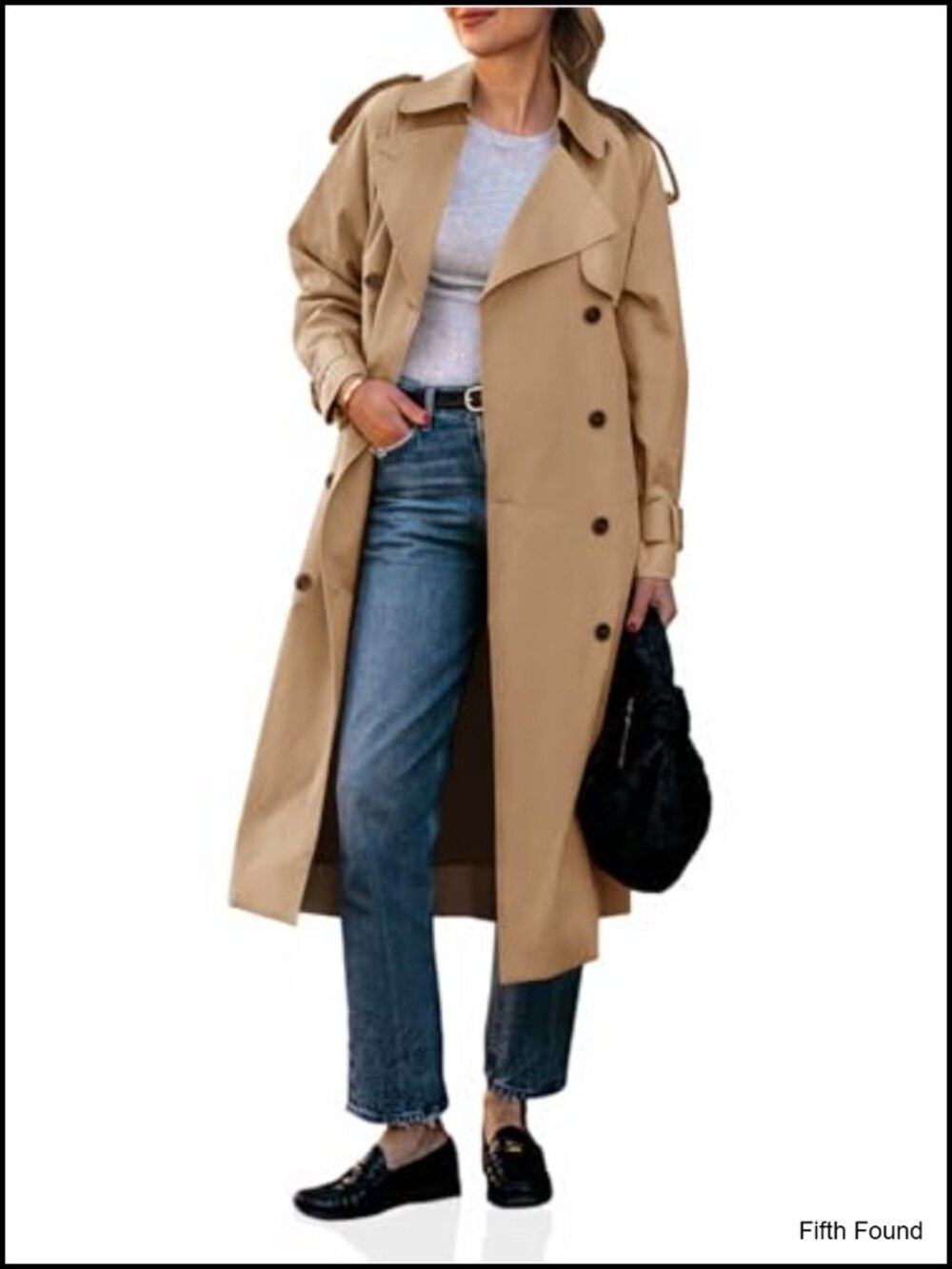 Double-Breasted Long Trench Coat with Belt Classic Lapel Overcoat